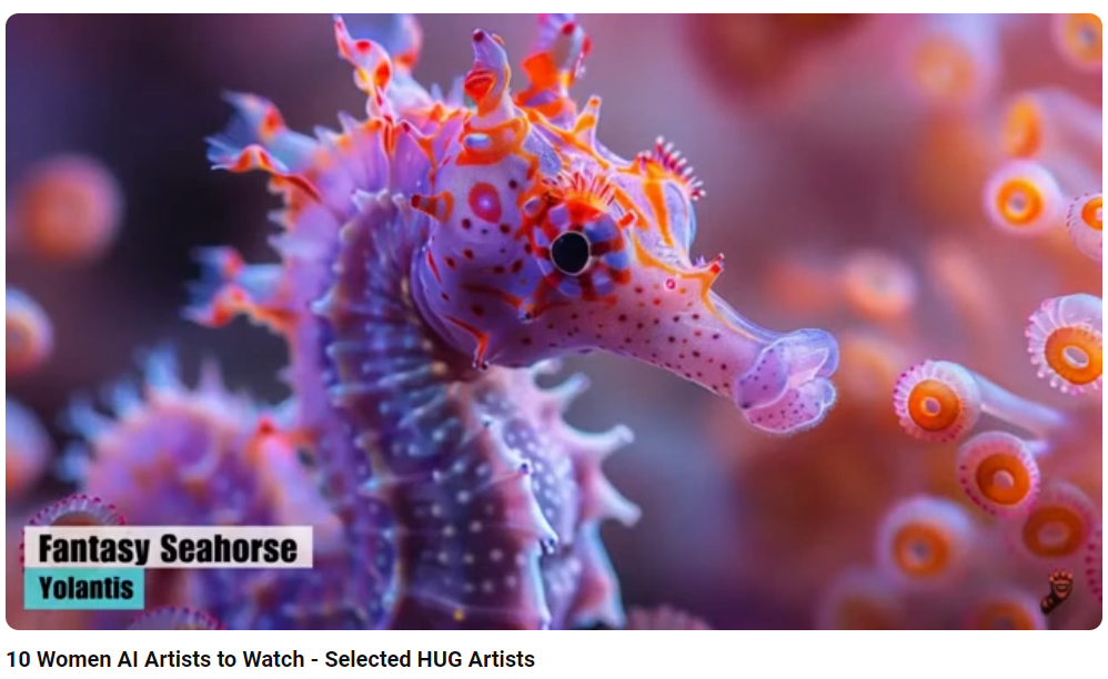 livestream screenshot of a pink and orange seahorse labeled with Yolantis name